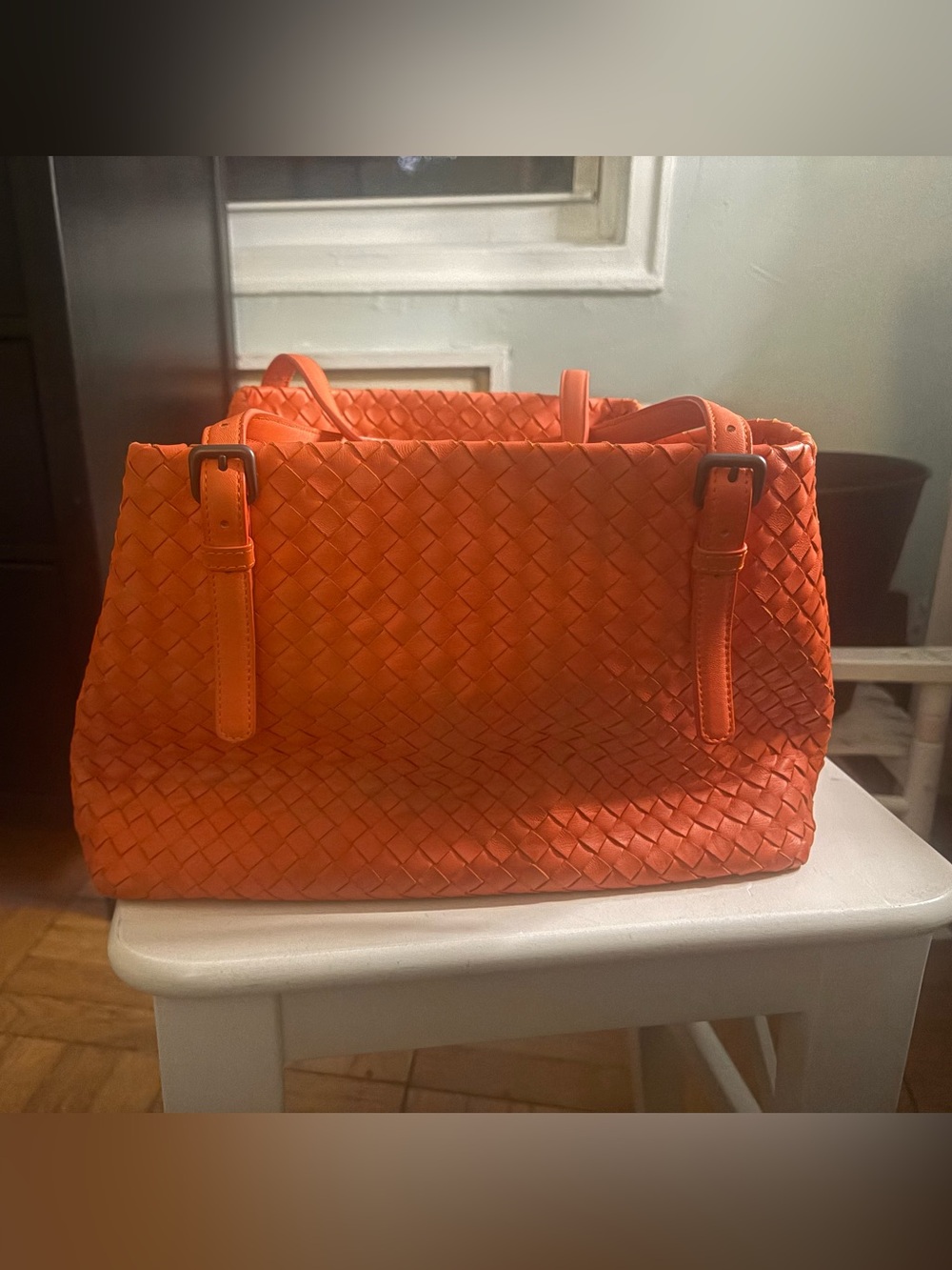 Bottega Veneta Orange Woven Leather Tote